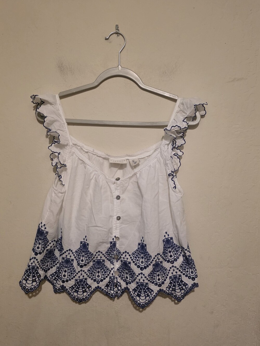 Calypso St Barth White And Blue Shell /Wave Pattern Embroidered Sleepwear Small
